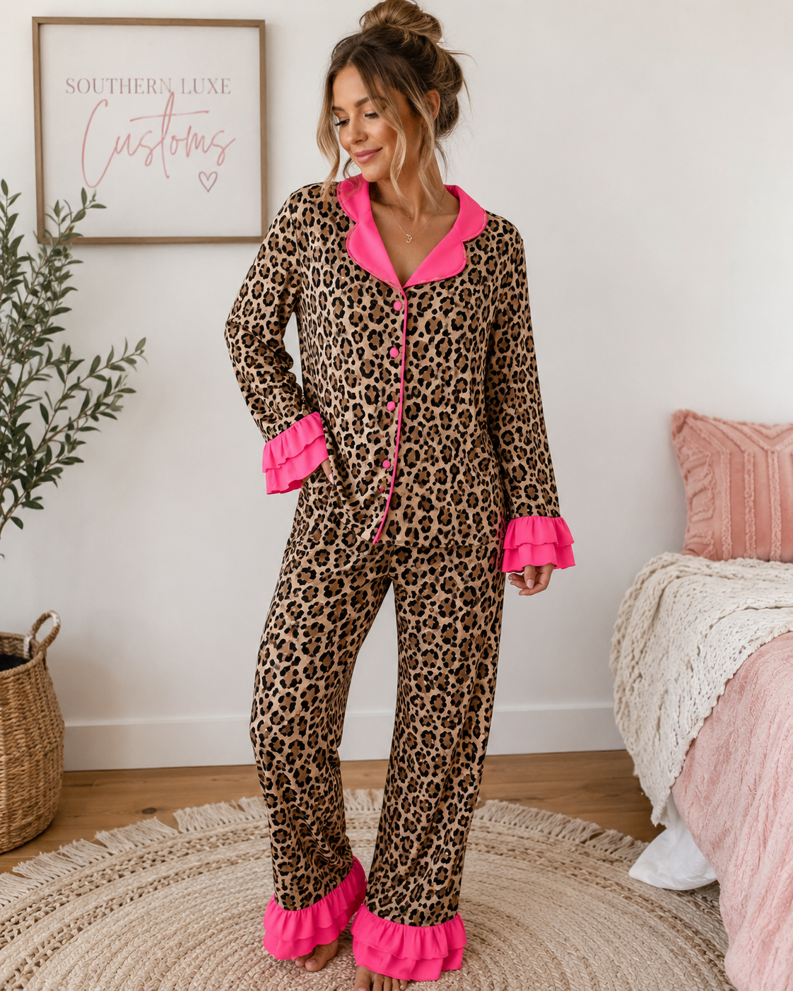 Adult cheetah print pjs